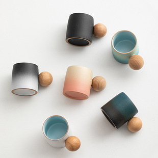 Cross-border stoneware tea cup wooden ball coffee cup exquisite light luxury afternoon tea small cup personal master cup