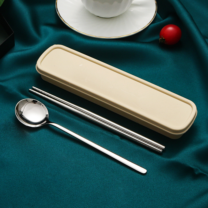 304 vajilla portátil de acero inoxidable cuchara coreana Tenedor palillos conjunto de tres piezas estudiante traje de viaje al aire libre logo imprimible