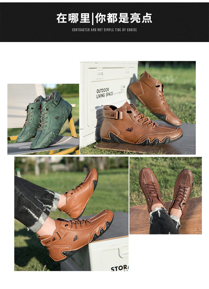 Bốt Martin nam cổ cao dáng ngắn, mũi tròn, đế bằng, phong cách thường ngày — C8008 màu kaki, C8008 màu xám, C8008 màu đen, F8008 Màu xanh lá cây chi tiết 3