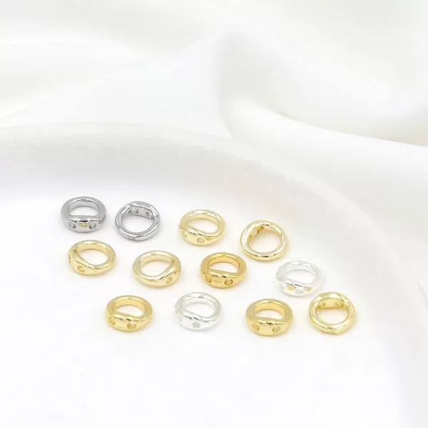 18K gold wrap threading closed ring connection ring finishing double hole pig nose ring gold plated handmade diy necklace accessories B06