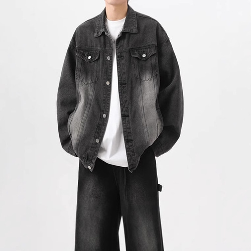 High-street handsome denim coat, men's autumn American washed old pilot jacket, retro fashion brand couple's coat