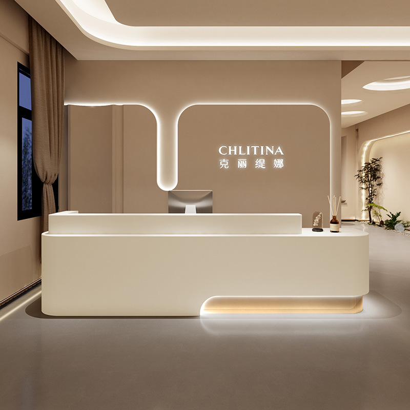 简约美容院收银台服装理发店医美吧台桌烤漆瑜伽馆公司前台接待台