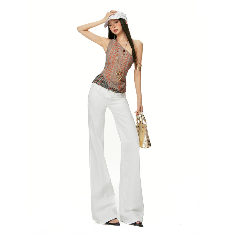 【Jin Yin】White Low-Waist Flared Jeans for Women, New Spring Style, Slim Fit, Stretchy Straight-Leg Bell-Bottom Pants 【Jin Yin】White Low-Waist Flared Jeans for Women, New Spring Style, Slim Fit, Stretchy Straight-Leg Bell-Bottom Pants