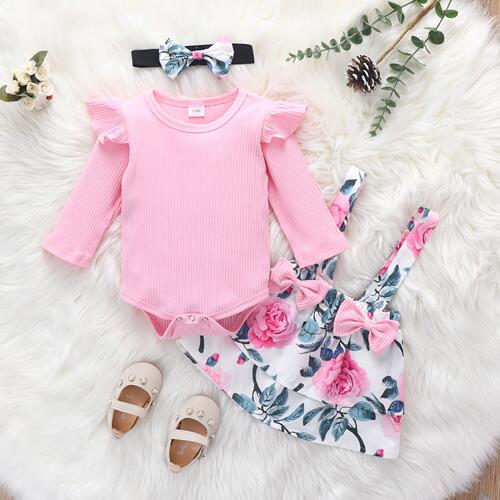 Foreign trade infant pit strip long-sleeved triangular suit one-piece suit bow strap skirt plant flower suit skirt series