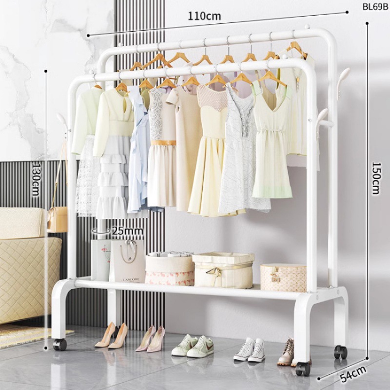 Dormitorio doméstico simple percha de ropa balcón percha de ropa varilla de secado de hierro forjado percha de secado de doble varilla piso vertical