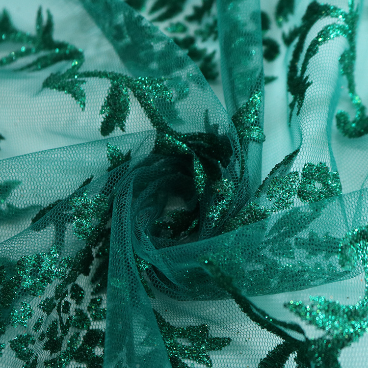 Nuevo post-proceso malla malla malla hilo hilo dorado perlas tela de vestido de boda tela de ropa de espectáculo