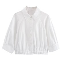 ZR女装 外贸货源欧美风2024夏季新款简约纯色舒适百搭弹力短衬衫