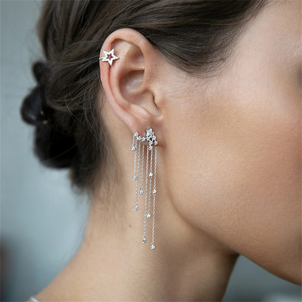 925 Sterling Silver Material 1 Pair 925 Sterling Silver Star Tassel Drop Earrings
