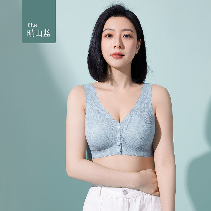 Ropa interior de la madre hebilla delantera verano delgado sin anillo de acero sujetador estilo chaleco seda de hielo mujeres de mediana edad y ancianas reunidas sujetador sin costuras