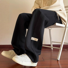 黑色直筒休闲裤子男款春秋季美式潮流青少年宽松阔腿运动垂感长裤