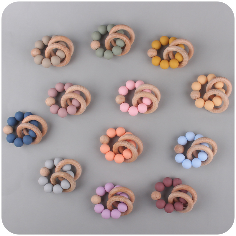 Nuevo bebé suministros DIY mordedor pulsera juguete calmante bebé mordedura de silicona molar de juguete de haya teether