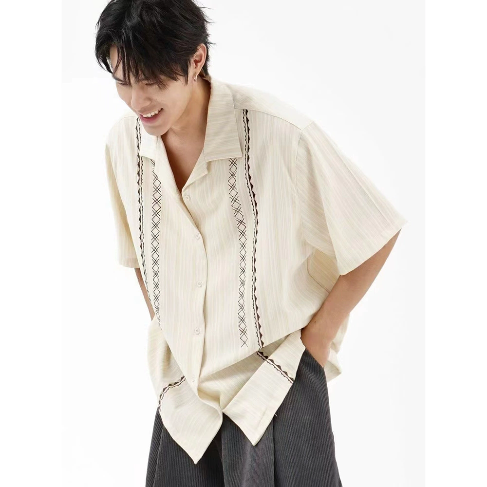 Оригинальный дизайн для нишевых кубинских воротников рубашка летняя новая шитая ретро-гавайская рубашка с короткими рукавами топ