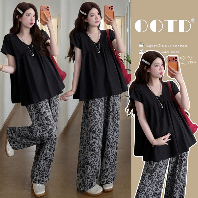 Real Shot of Maternity Summer Clothing 2026 Hepburn Style Slimming Plus-Size Maternity Babydoll Top Paisley Casual Belly Support Pants Real Shot of Maternity Summer Clothing 2026 Hepburn Style Slimming Plus-Size Maternity Babydoll Top Paisley Casual Belly Support Pants