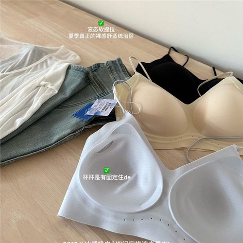 Sheer thin ice-sensational milk skin fine shimmer shoulder strap liquid jelly underwear for women, invisible breathable strapless beauty back Bralette