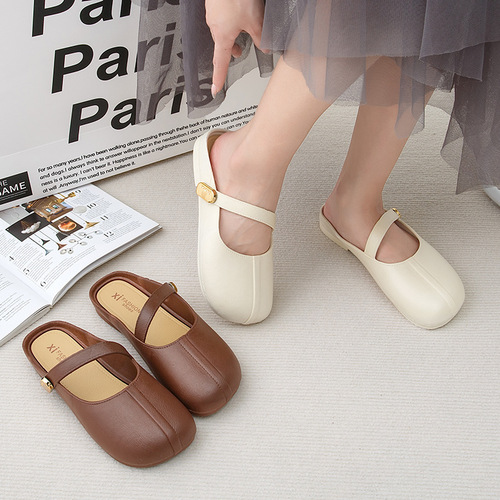 French-style Closed-toe Half-Slippers for Women, 2025 Summer Outdoor Wear — Versatile Retro Design Perfect with Skirts, Ideal as Mary Jane Outing Sandals