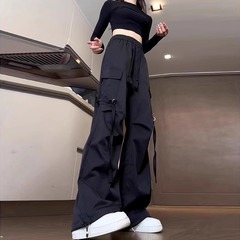 アメリカンハイストリートオーバーオール女性の夏薄いホットガール国民トレンドカジュアルワイドレッグ女性フロアレングスルーズ巾着レギンス