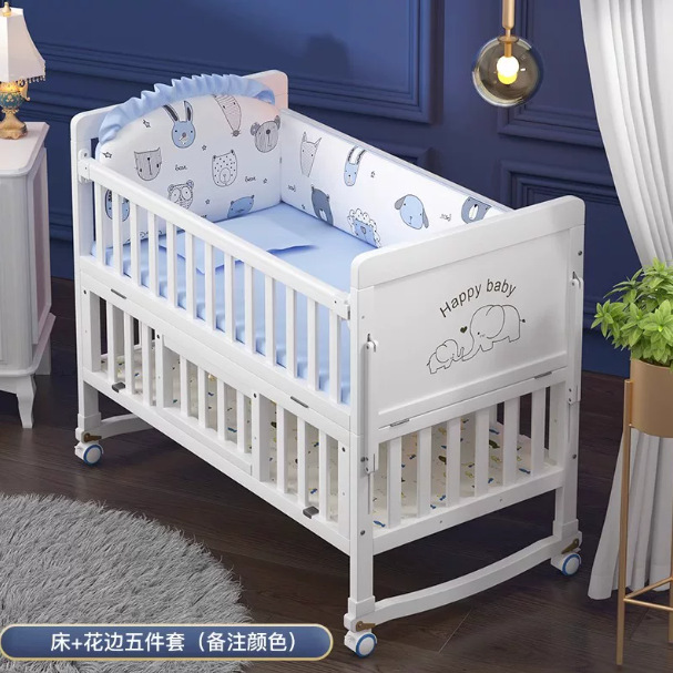 Cama europea de madera maciza blanca extraíble cuna multifuncional para niños empalmados cama grande para recién nacidos bb