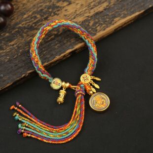 Yellow God of Wealth Colorful Thangka Bracelet Xizang Style Unisex Decorative Hand-Woven Bracelet New National Trend