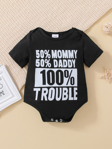 Summer New Kids' Letter Print Casual Tri-Top Bodysuit