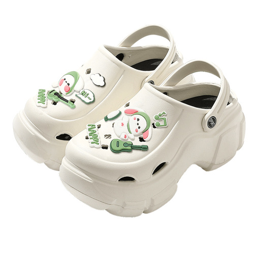 Thick-soled Croc Shoes Women's Summer Outerwear Thick-soled New Internet Celebrity Beach Anti-Slip Pancake Toe Sandals and Slippers Wholesale