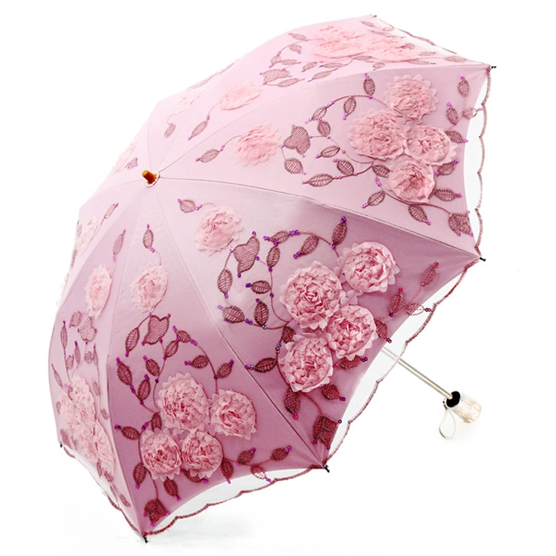 Double-layer umbrella solar-powered for princess, sun protection, UV protection, with embroidery