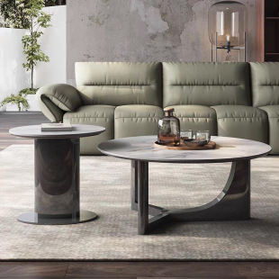 Modern Light Luxury Marble Coffee Table Set, Minimalist Round Coffee Table Set for Small Living Rooms, Stainless Steel Tea Table