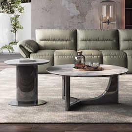 现代轻奢大理石茶几组合极简圆形茶几组合客厅小户型不锈钢茶桌