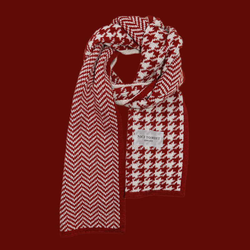 Sciarpa a griglia Qianniao da donna, inverno 2023, nuova coppia di studenti coreani versatili, lavorata a maglia, collo caldo_voghion.com