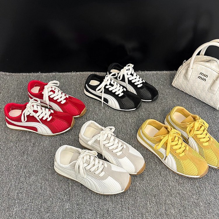 Inner Heightening Pink Ballet Style Moral Training Shoes Women's Shoes 2025 Summer Mesh Flats Casual Sports Shoes White Shoes