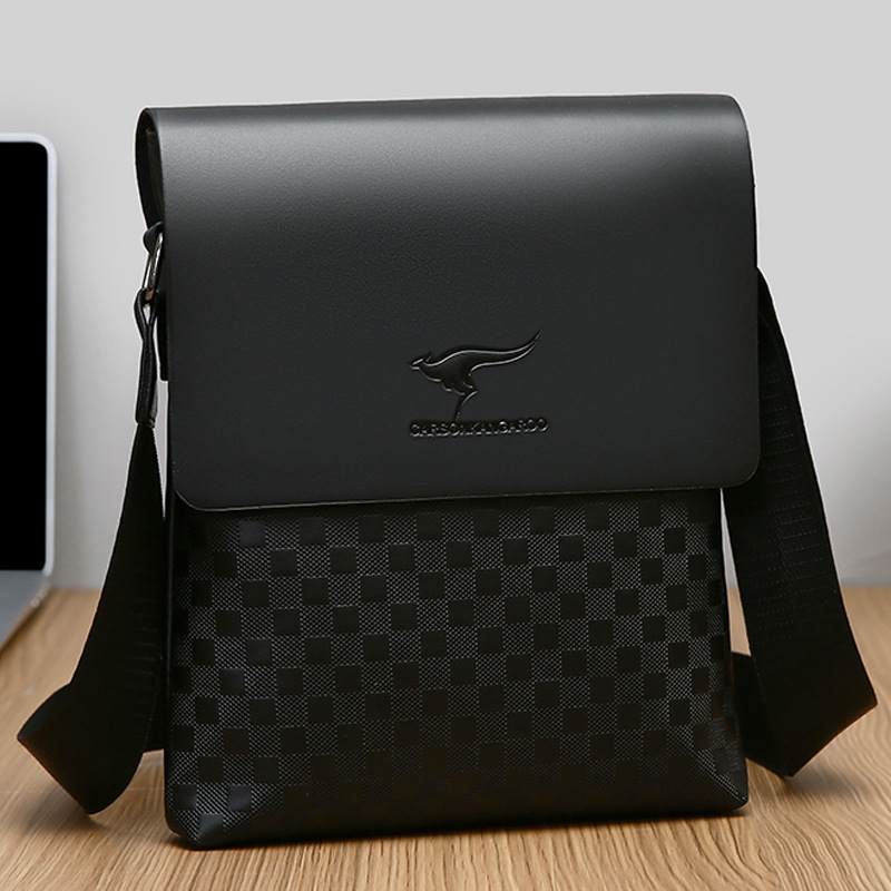 Bolso bandolera de hombre de estilo nuevo a cuadros al por mayor transfronterizo, bolso de mensajero, bolso de hombre retro de moda de cuero suave, bolso de cuero para hombre