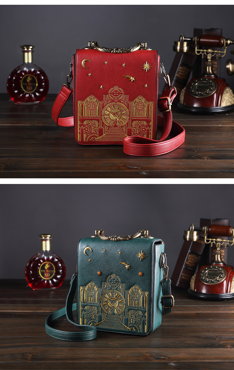 Clock Pattern All Seasons Season Women's Gender Women's Medium Pu Leather Clock Vintage Style Square Zipper Handbag