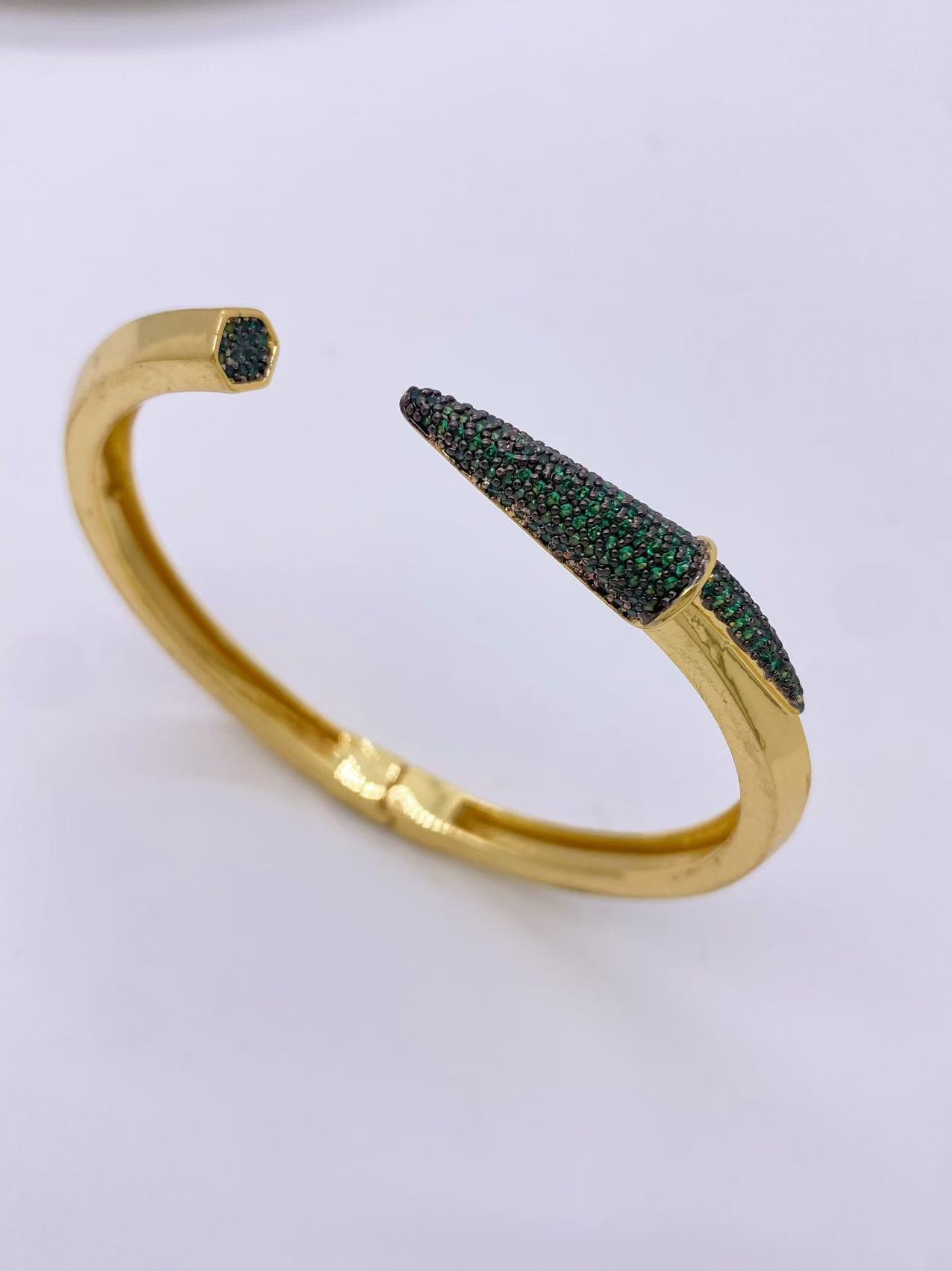 Copper Chain Material 1 Piece Quantity Wholesale Jewelry IG Style Geometric Copper Zircon 18K Gold Plated Inlay Bangle