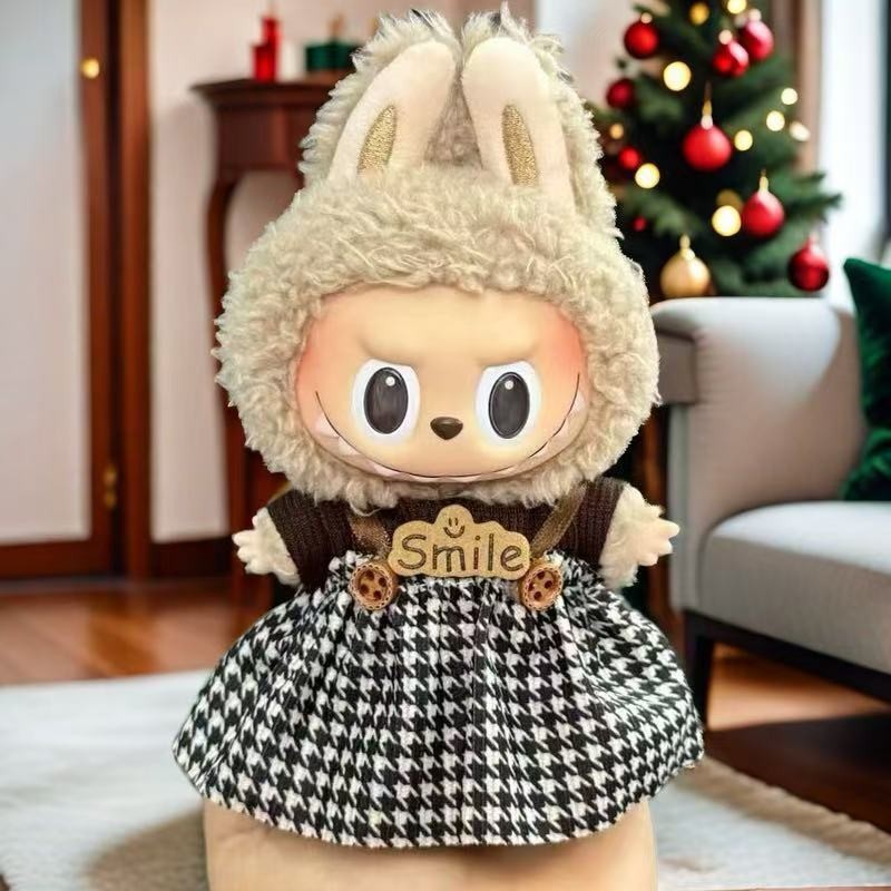 Nuevo conjunto de ropa y gorro de peluche con cara de "Sugar Glue" para muñecas, colgante de peluche, juguete Labuba, amuleto para bolso.