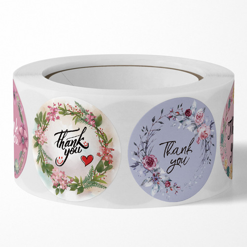 Cross-border multiple patterns roll-packed self-adhesive stickers thank you flowers cute seal stickers wedding decoration labels