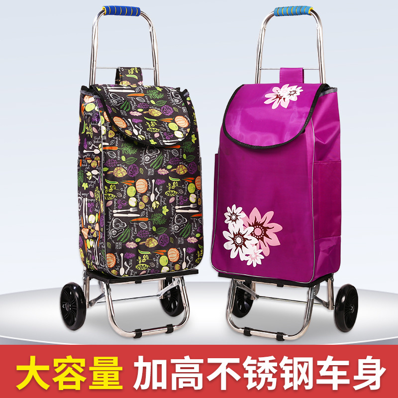 Stainless Steel Shopping Cart Stair Climbing Trolley Folding Grocery Cart Small Cart Household Large Portable Handcart for Elderly