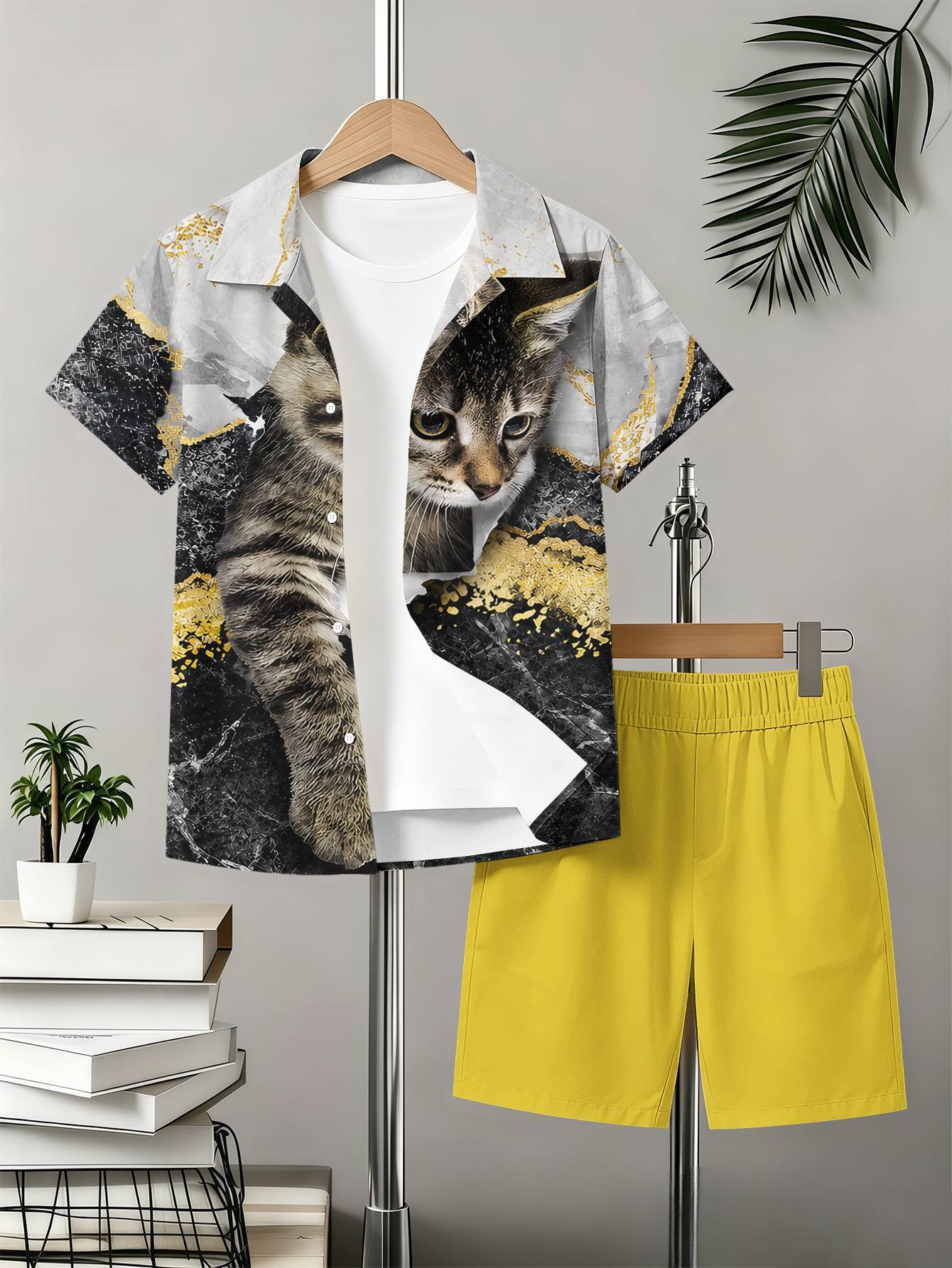 Boys Patterned 3d Printed Shirt And Shorts Summer Set_voghion.com