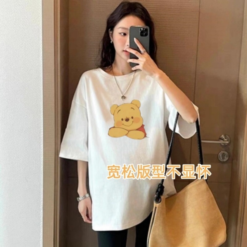 純綿マタニティトップ夏服 2025 新しいルーズフィット妊娠底シャツマタニティ半袖 Tシャツ夏