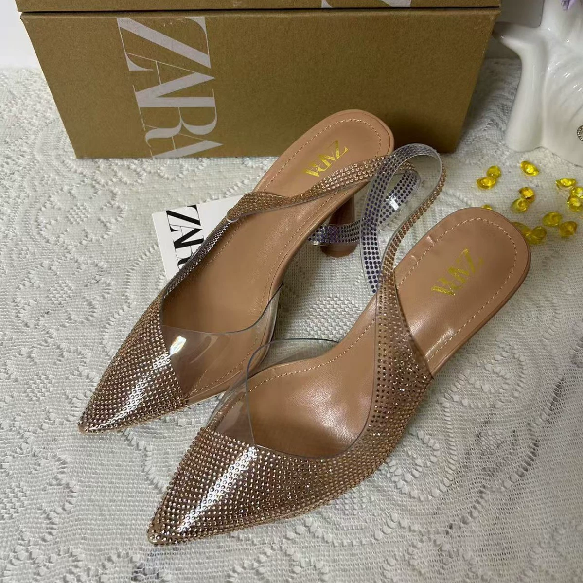 Zara, stiletto heels PVC, belt low-cut, sandals