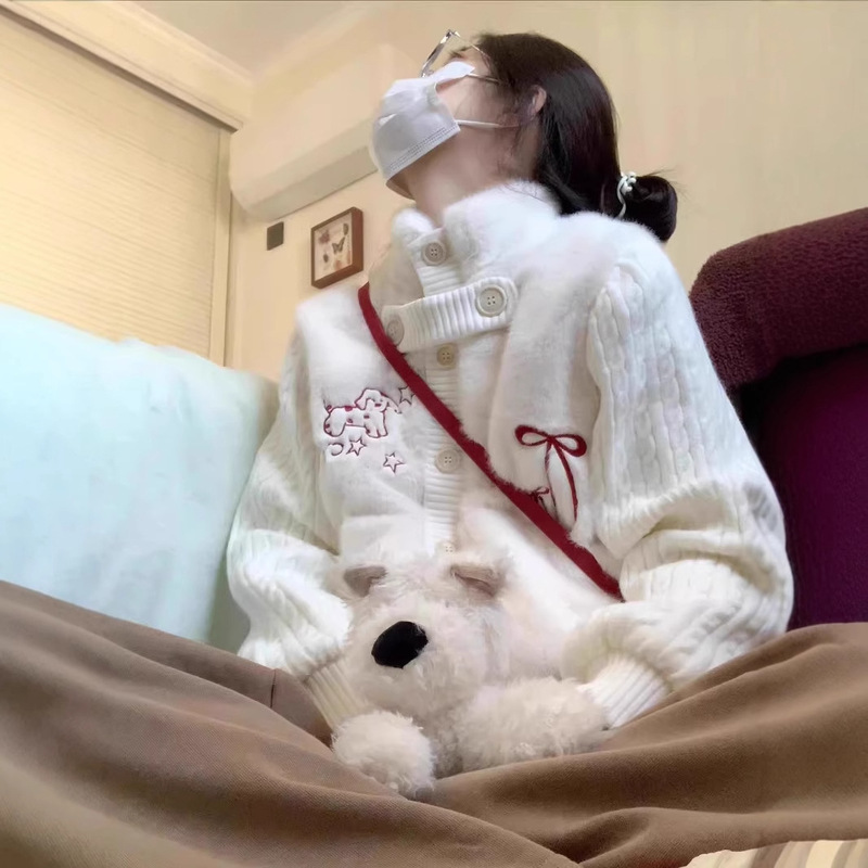 Small Short Spring Rabbit Fur Coat Women's Spring and Autumn New Top 2025 Super Fire Stitching Sweater Cardigan