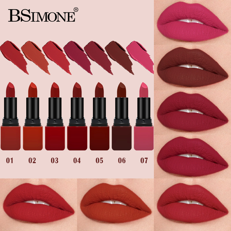 Lápiz labial mate transfronterizo, textura sedosa y difuminada, lápiz labial de larga duración a prueba de besos, productos de belleza populares, venta al por mayor multicolor. image 4