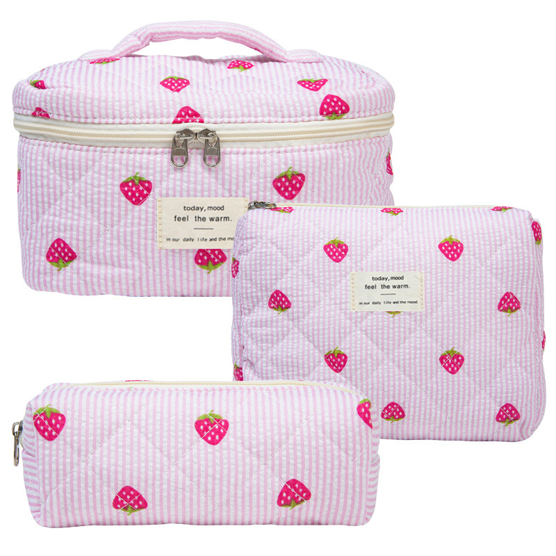 Bolsos de maquillaje portátiles de gran capacidad, pequeñas flores trituradas, acolchados portátiles, algodón, flores encantadoras, estudiantes viajeros