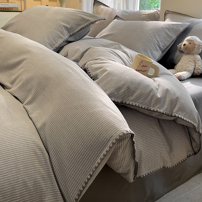 100% algodón conchas bordes gruesos cuatro piezas de una sola cama dormitorio de tres piezas de algodón superior colcha de cama suave