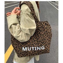 韩国豹纹帆布包女2025新款潮时尚手提托特包慵懒风单肩斜挎通勤包