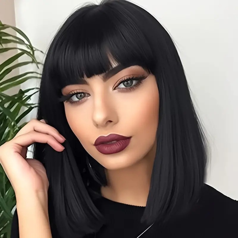 Bob Wig Synthetic Hair With Air Bangs Medium Length Style_voghion.com