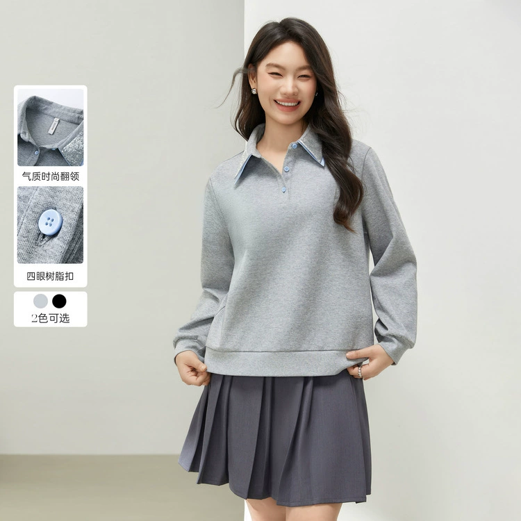 [Дизайн модный стиль, лацканный воротник, дикий свитер] Funny Show большой размер женский толстый mm2025 весенний новый