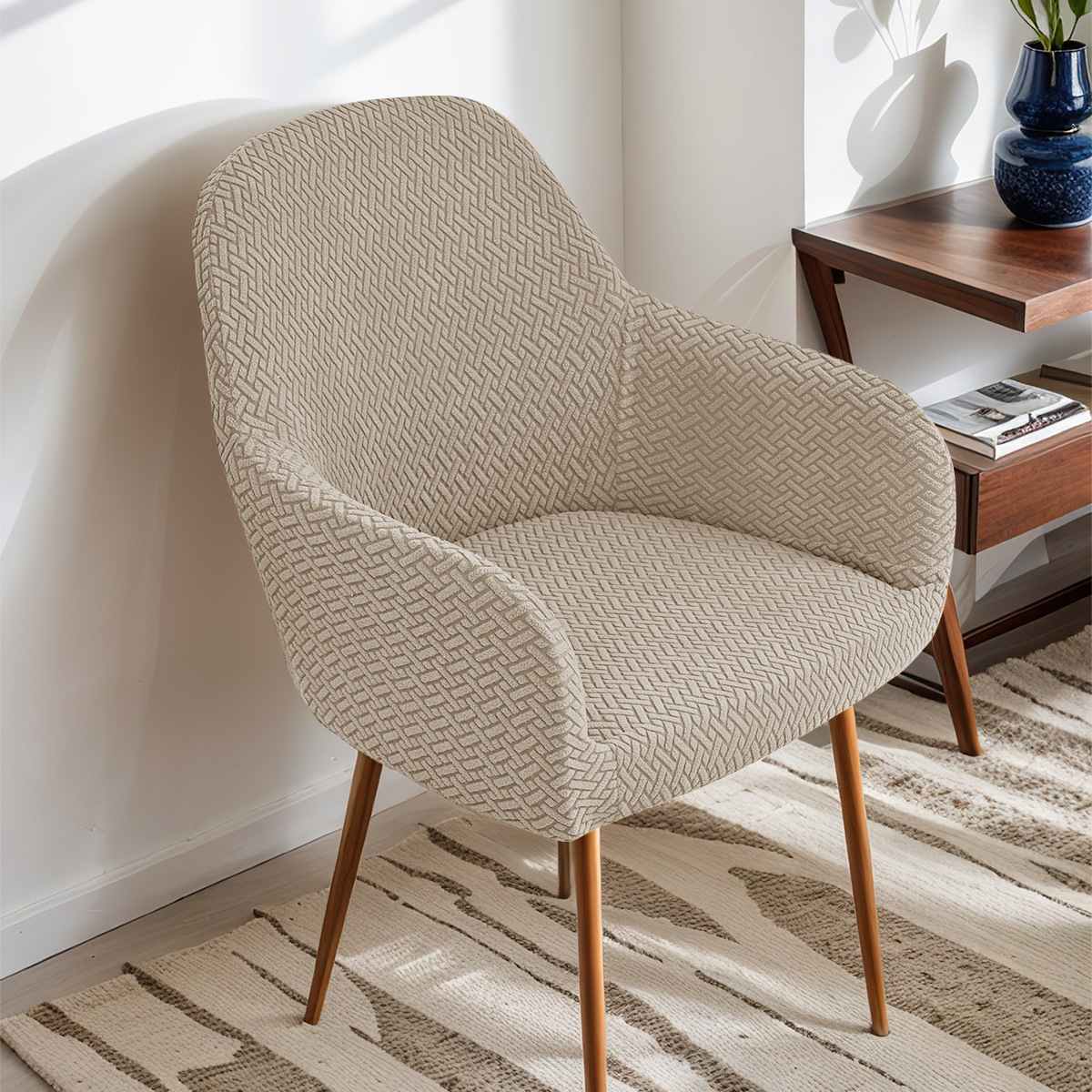 Nueva funda curva para silla con rayas transfronterizas, reposabrazos altos, funda elástica para silla de forma especial, funda para silla de comedor de hotel, emitida por TEMU