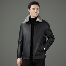 品牌冬季真皮皮羽绒服男士外套商务休闲绵羊皮翻领皮夹克爸爸上衣
