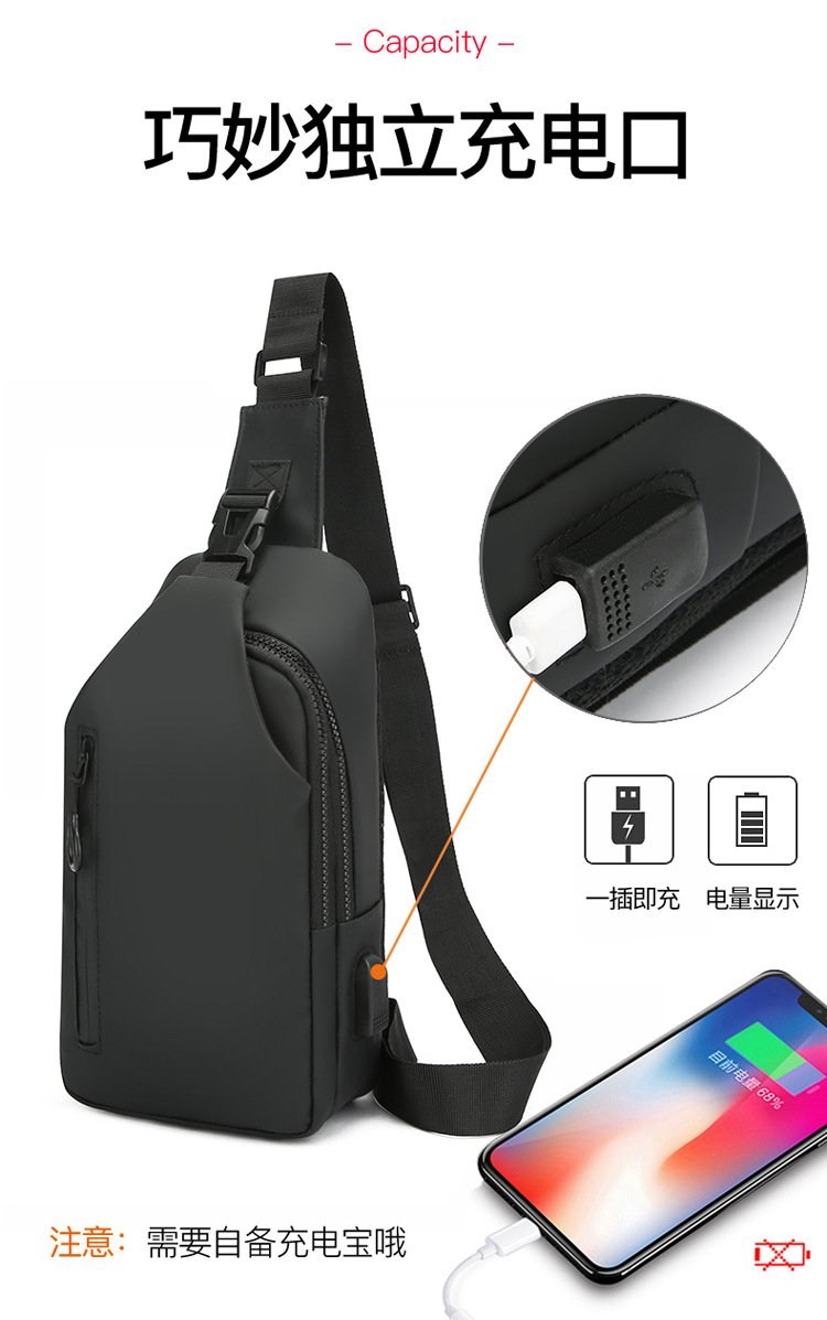 New cross-border men's chest bag, casual large-capacity single-shoulder crossbody bag, water-resistant trendy backpack with LOGO printing undefined