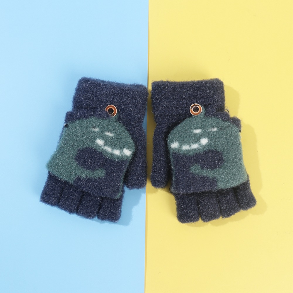 50g Weight Dinosaur Pattern Men'S Gender Cartoon Style Style Grey, Beige, Green, Blue, Yellow Color One Size Size Autumn And Winter Thickened Warm Knitted Children's Clamshell Gloves 4
