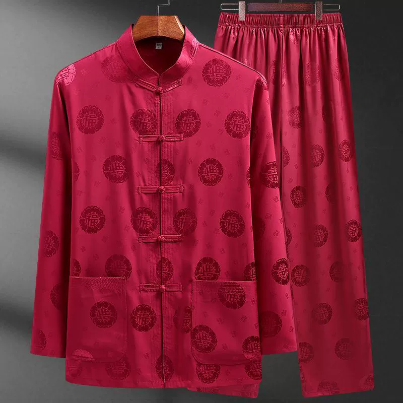 Весенний и летний костюм Тан для мужчин среднего и пожилого возраста тонкий комплект из ледяного шелка для пожилых дедушек одежда в китайском стиле